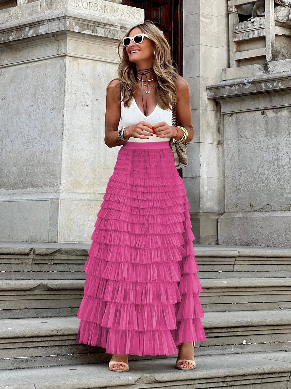 High Quality Lolita Style Sweet Multilayered Mesh Patchwork Cake Skirt  2024 Women High Waist Slim Long Skirt