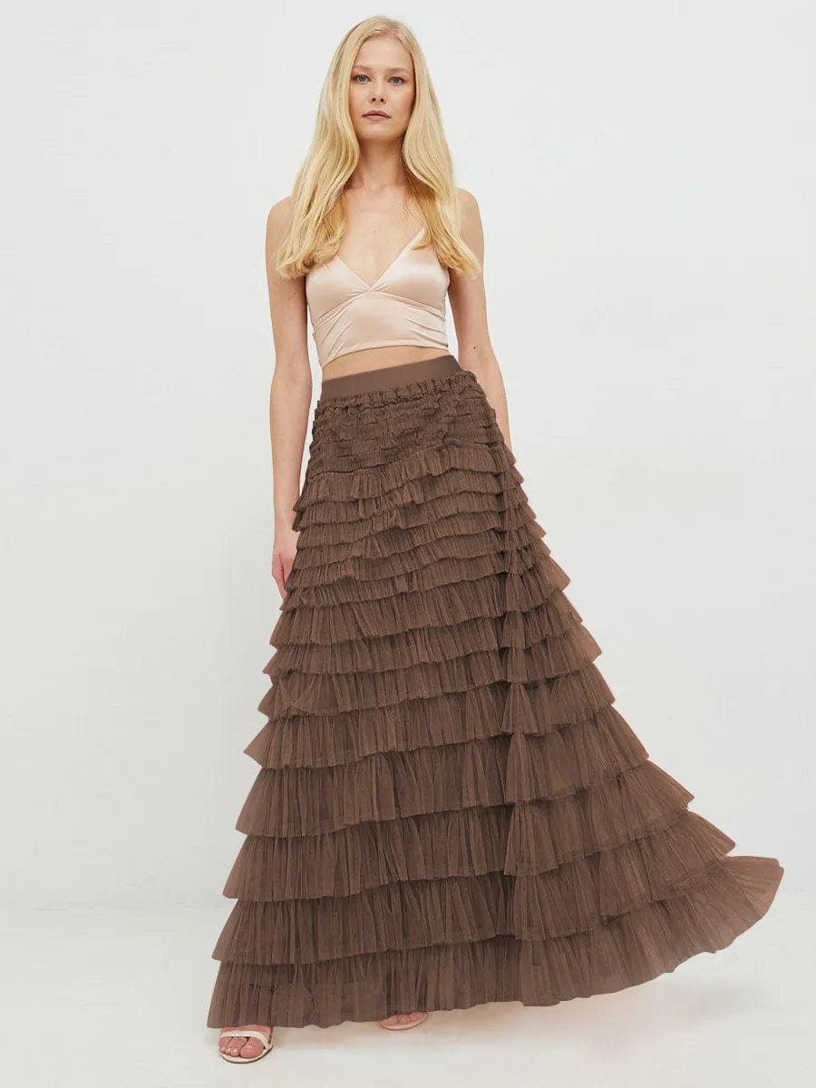 High Quality Lolita Style Sweet Multilayered Mesh Patchwork Cake Skirt  2024 Women High Waist Slim Long Skirt