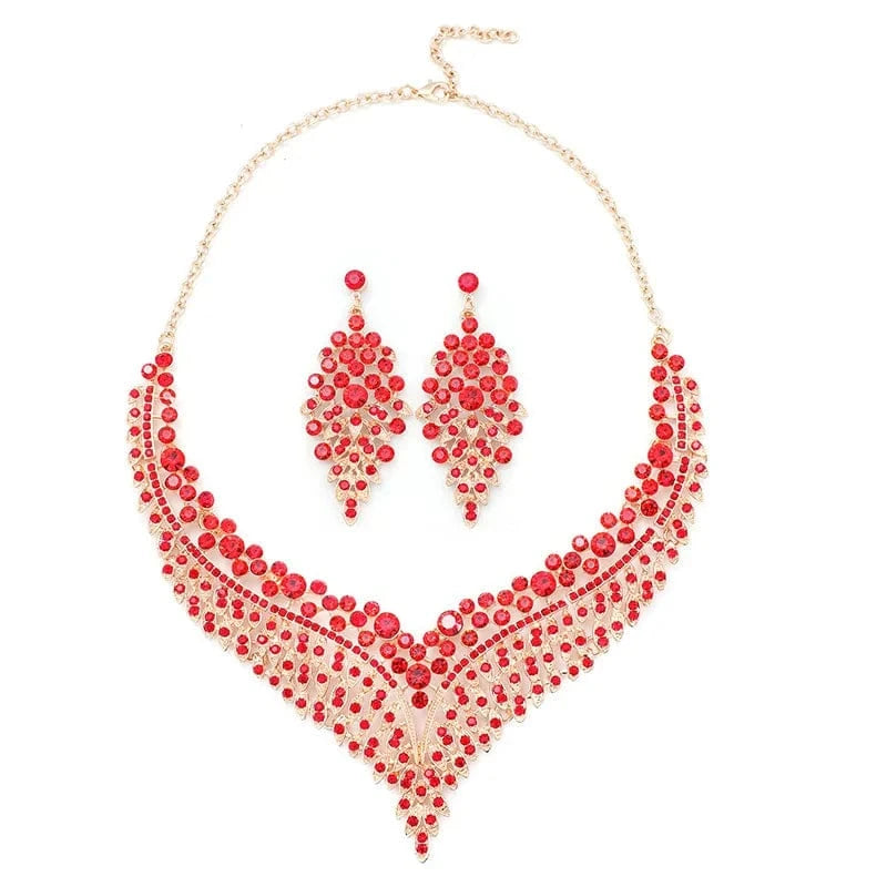 High Quality Luxury Exaggerated Necklace Earrings Set for Women Drag Queen Accessories Large Rhinestone Statement Jewelry Set