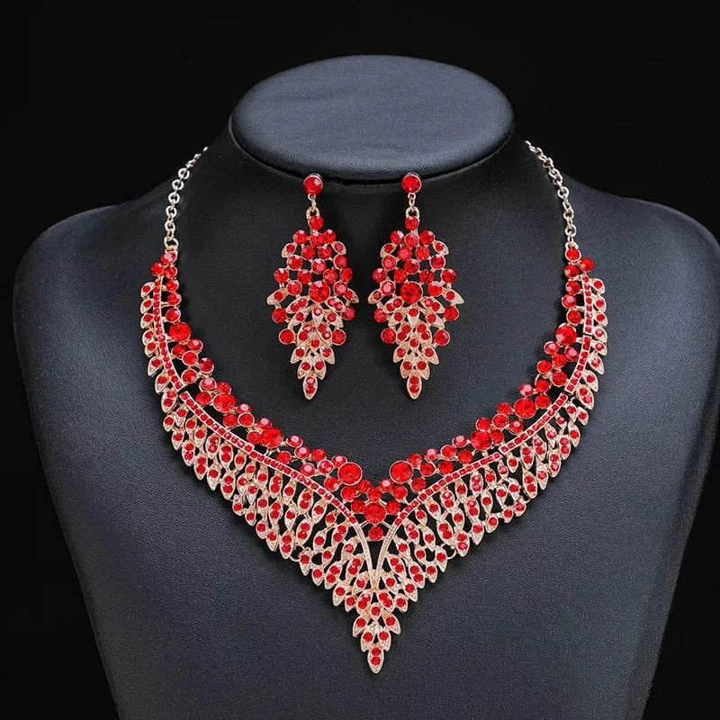 High Quality Luxury Exaggerated Necklace Earrings Set for Women Drag Queen Accessories Large Rhinestone Statement Jewelry Set