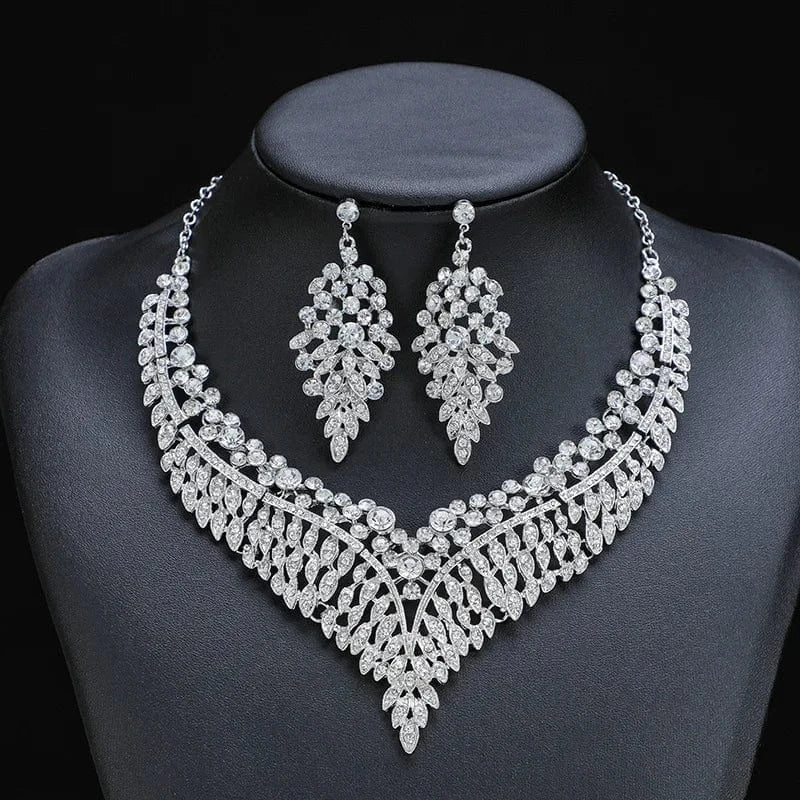 High Quality Luxury Exaggerated Necklace Earrings Set for Women Drag Queen Accessories Large Rhinestone Statement Jewelry Set