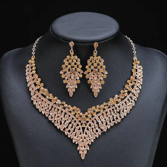 High Quality Luxury Exaggerated Necklace Earrings Set for Women Drag Queen Accessories Large Rhinestone Statement Jewelry Set