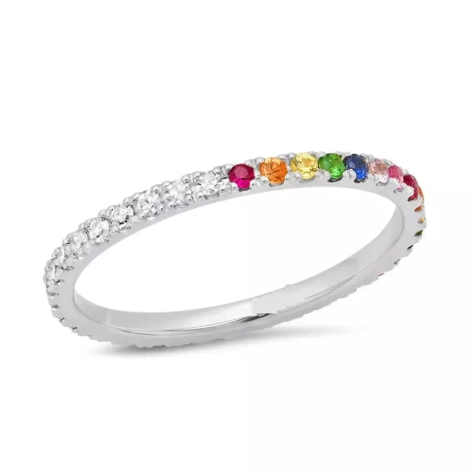 High Quality Mini Small Thin Rainbow Rings For Women Girls Geometric Square Round Bling CZ Paved Multicolored Fashion Jewelry