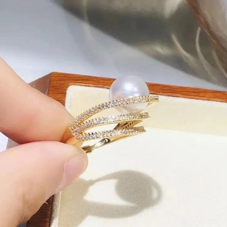 high quality new fashion 925 silver adjustable gold pearl ring,Jewelry Findings ring holder round nature pearl wholesale price