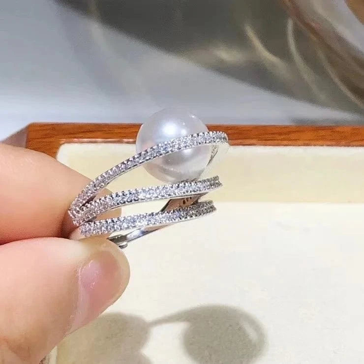high quality new fashion 925 silver adjustable gold pearl ring,Jewelry Findings ring holder round nature pearl wholesale price