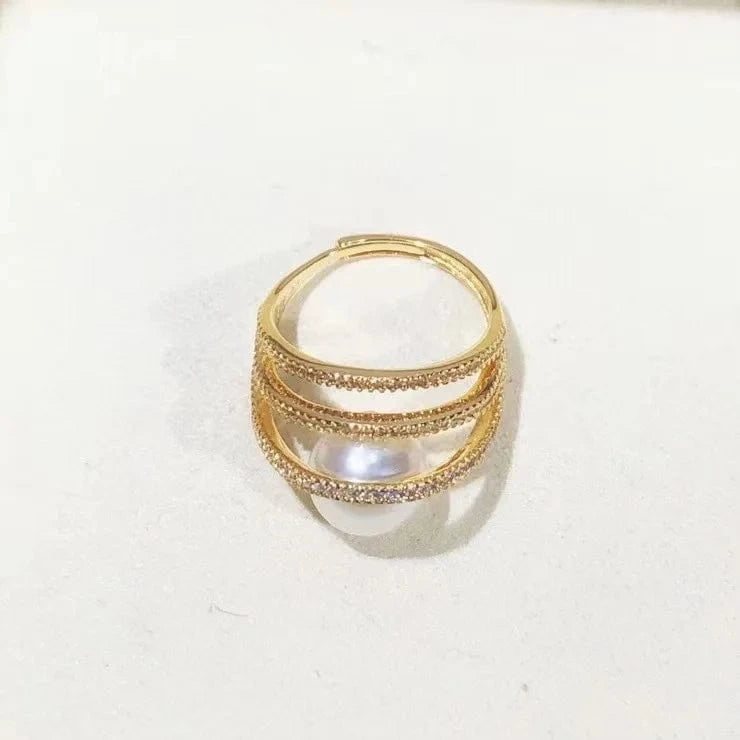 high quality new fashion 925 silver adjustable gold pearl ring,Jewelry Findings ring holder round nature pearl wholesale price