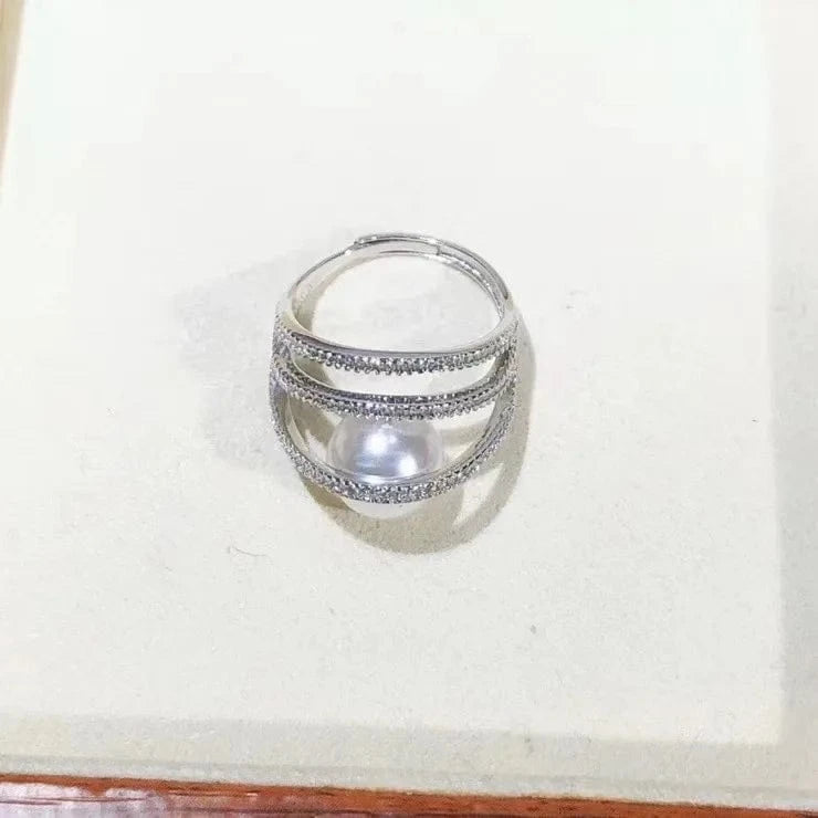 high quality new fashion 925 silver adjustable gold pearl ring,Jewelry Findings ring holder round nature pearl wholesale price