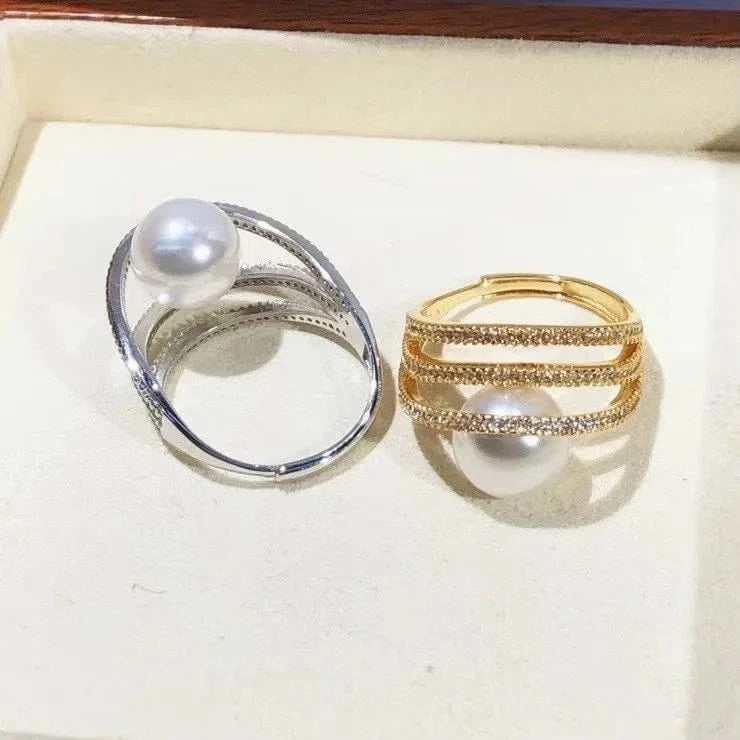 high quality new fashion 925 silver adjustable gold pearl ring,Jewelry Findings ring holder round nature pearl wholesale price
