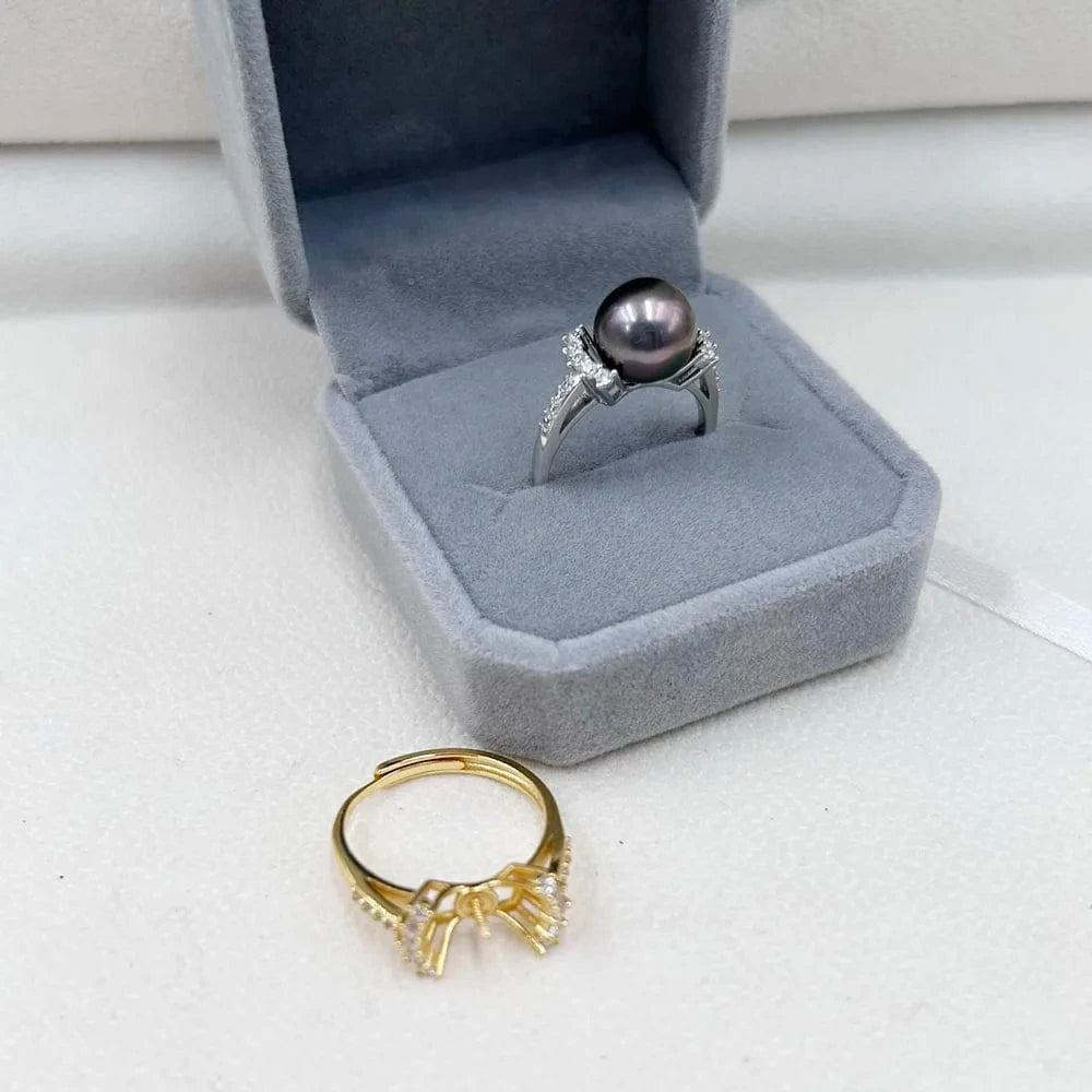 high quality new fashion 925 silver adjustable gold pearl ring,Jewelry Findings ring holder round nature pearl wholesale price