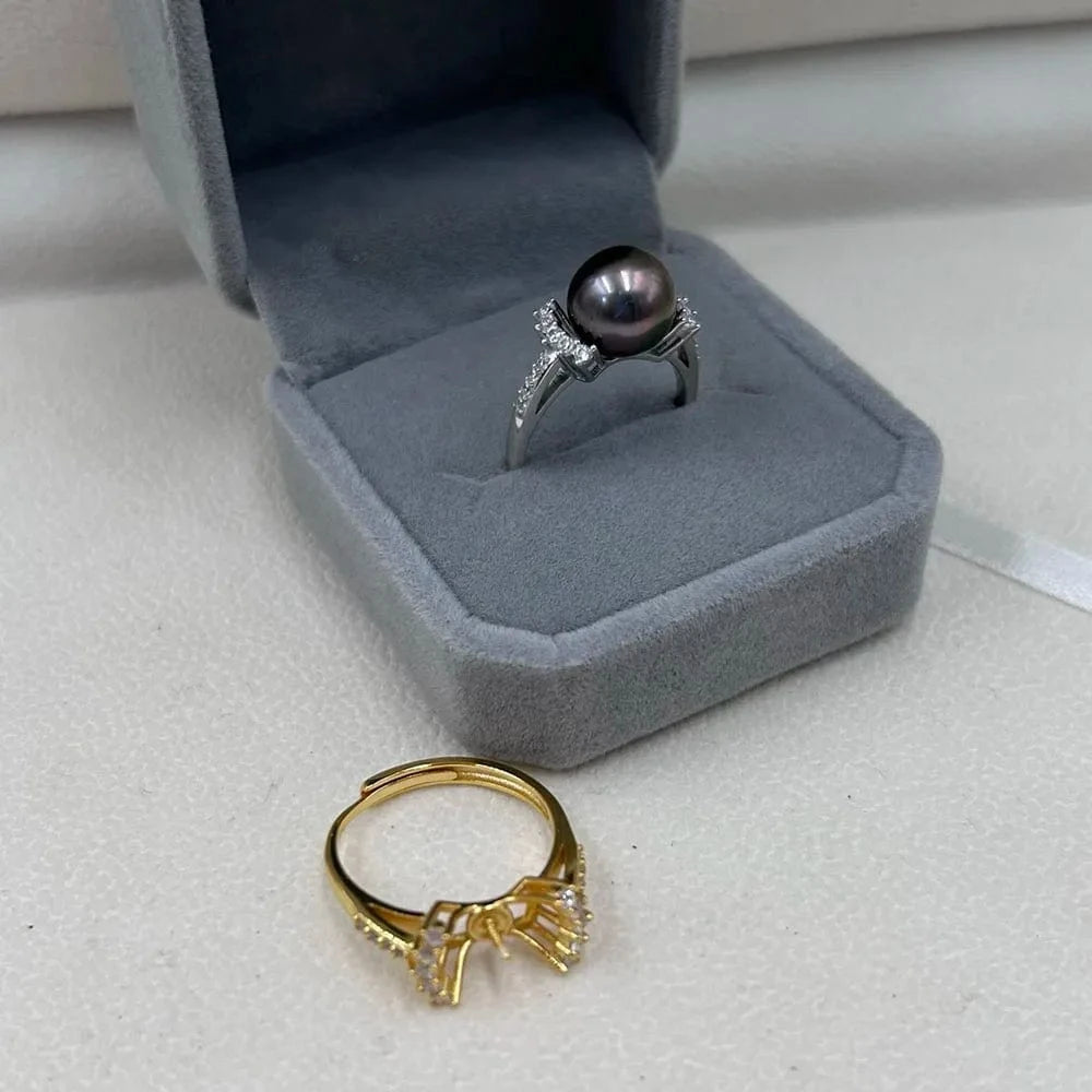 high quality new fashion 925 silver adjustable gold pearl ring,Jewelry Findings ring holder round nature pearl wholesale price