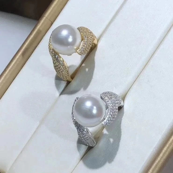 high quality new fashion 925 silver adjustable gold pearl ring,Jewelry Findings ring holder round nature pearl wholesale price