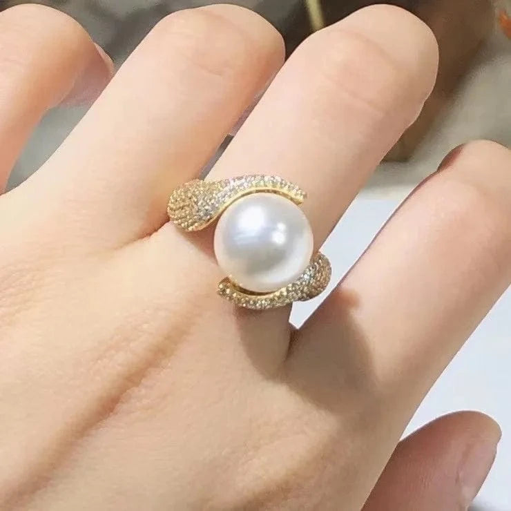 high quality new fashion 925 silver adjustable gold pearl ring,Jewelry Findings ring holder round nature pearl wholesale price