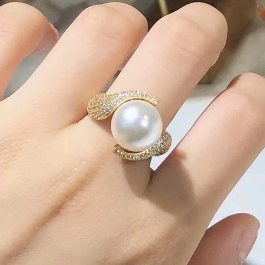 high quality new fashion 925 silver adjustable gold pearl ring,Jewelry Findings ring holder round nature pearl wholesale price
