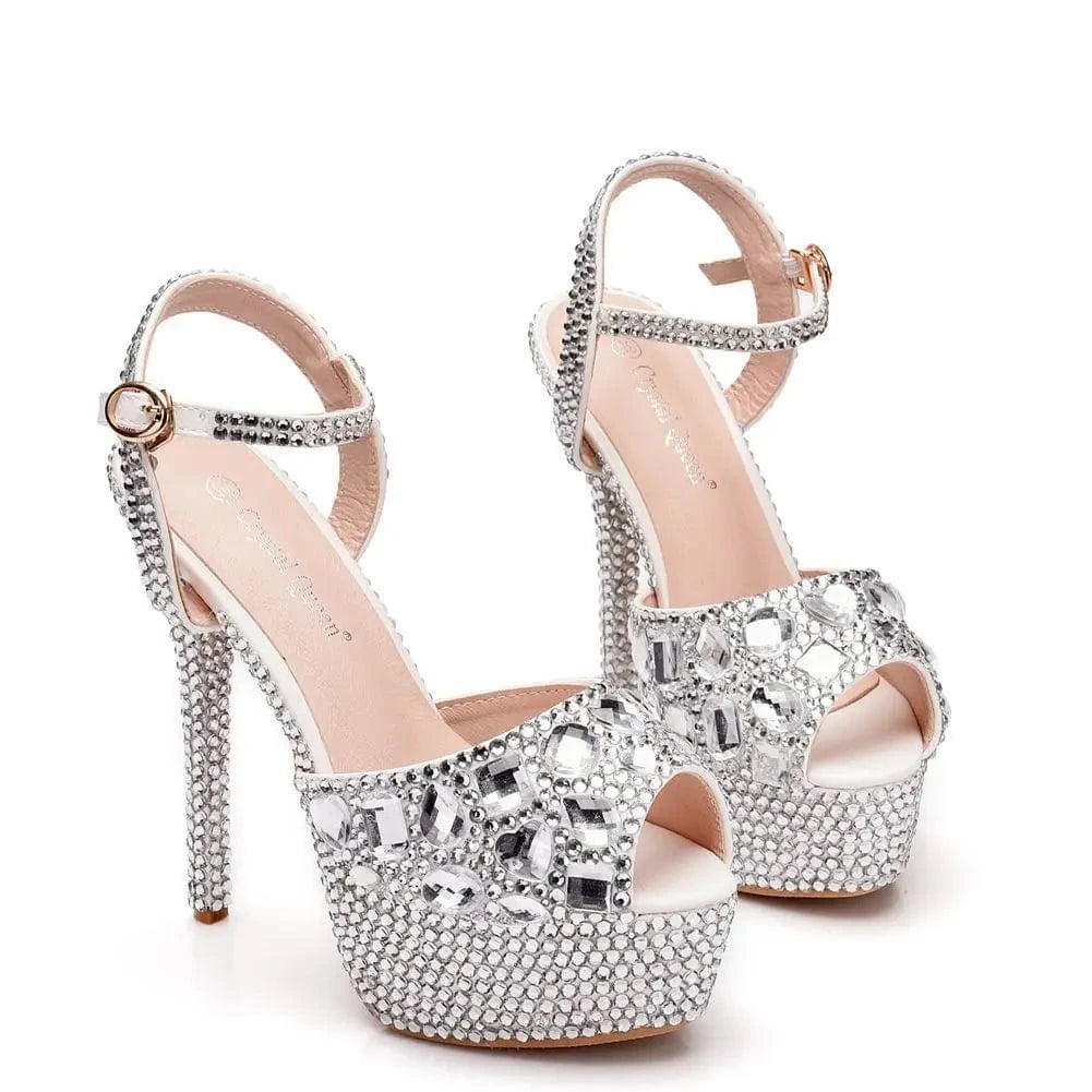 High quality new sexy fashion women shoes diamond high heels waterproof platform bride wedding shoes