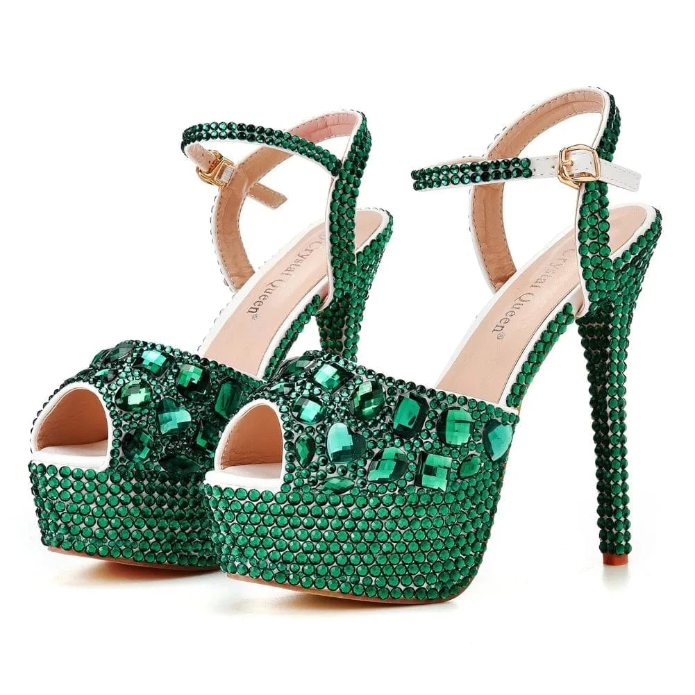 High quality new sexy fashion women shoes diamond high heels waterproof platform bride wedding shoes