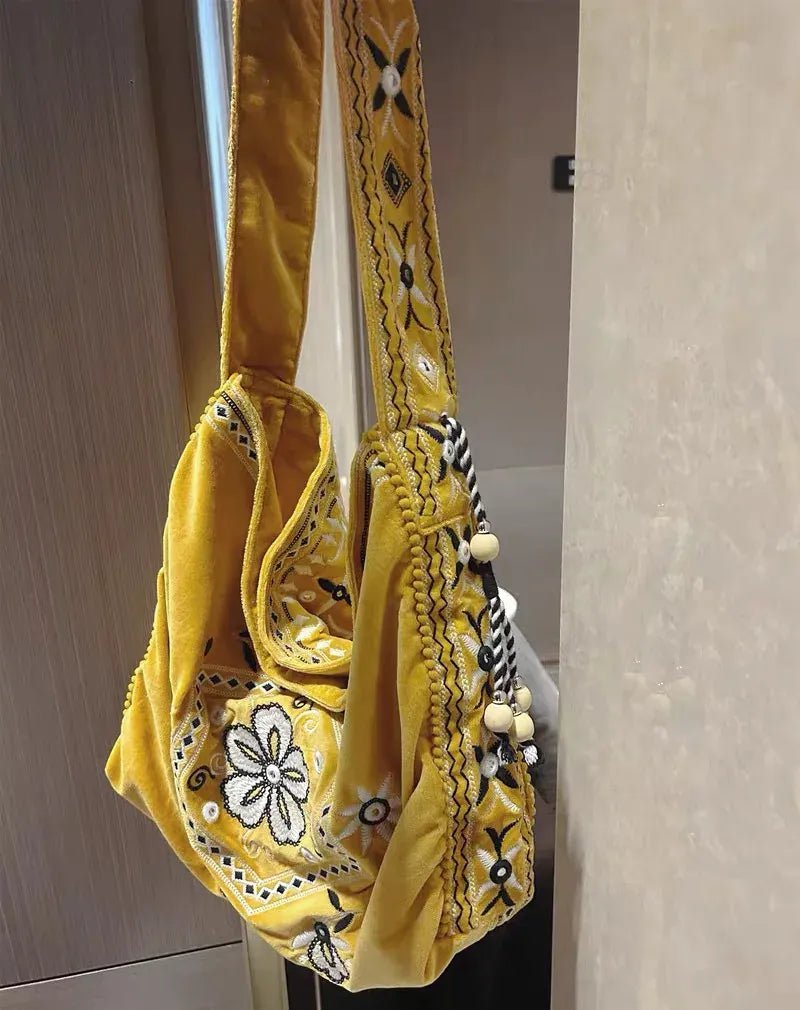 High Quality Original Design Velvet Embroidery Fringe Cloth Bag Shoulder Large Capacity Cross Body Tote Bags for Women - SN Wigs & More