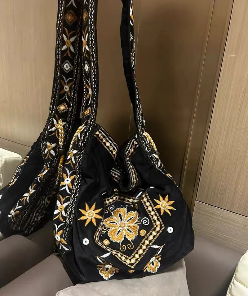 High Quality Original Design Velvet Embroidery Fringe Cloth Bag Shoulder Large Capacity Cross Body Tote Bags for Women - SN Wigs & More
