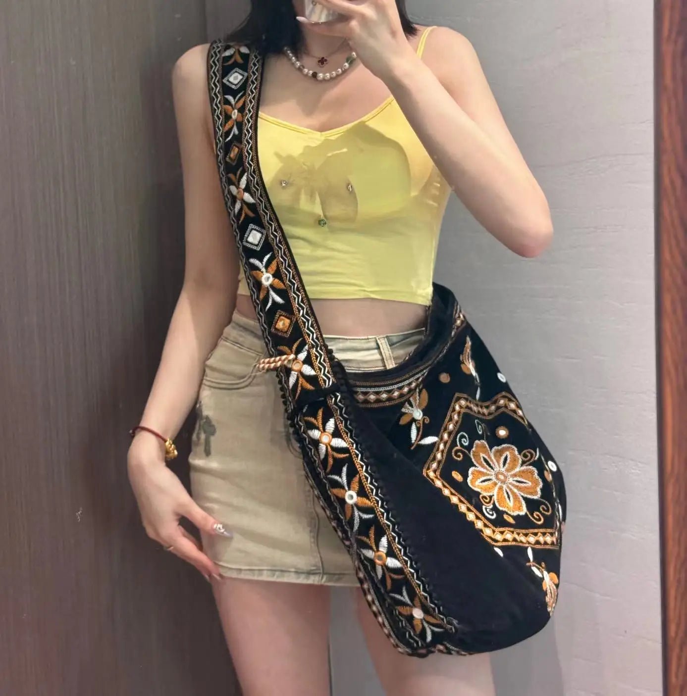 High Quality Original Design Velvet Embroidery Fringe Cloth Bag Shoulder Large Capacity Cross Body Tote Bags for Women - SN Wigs & More