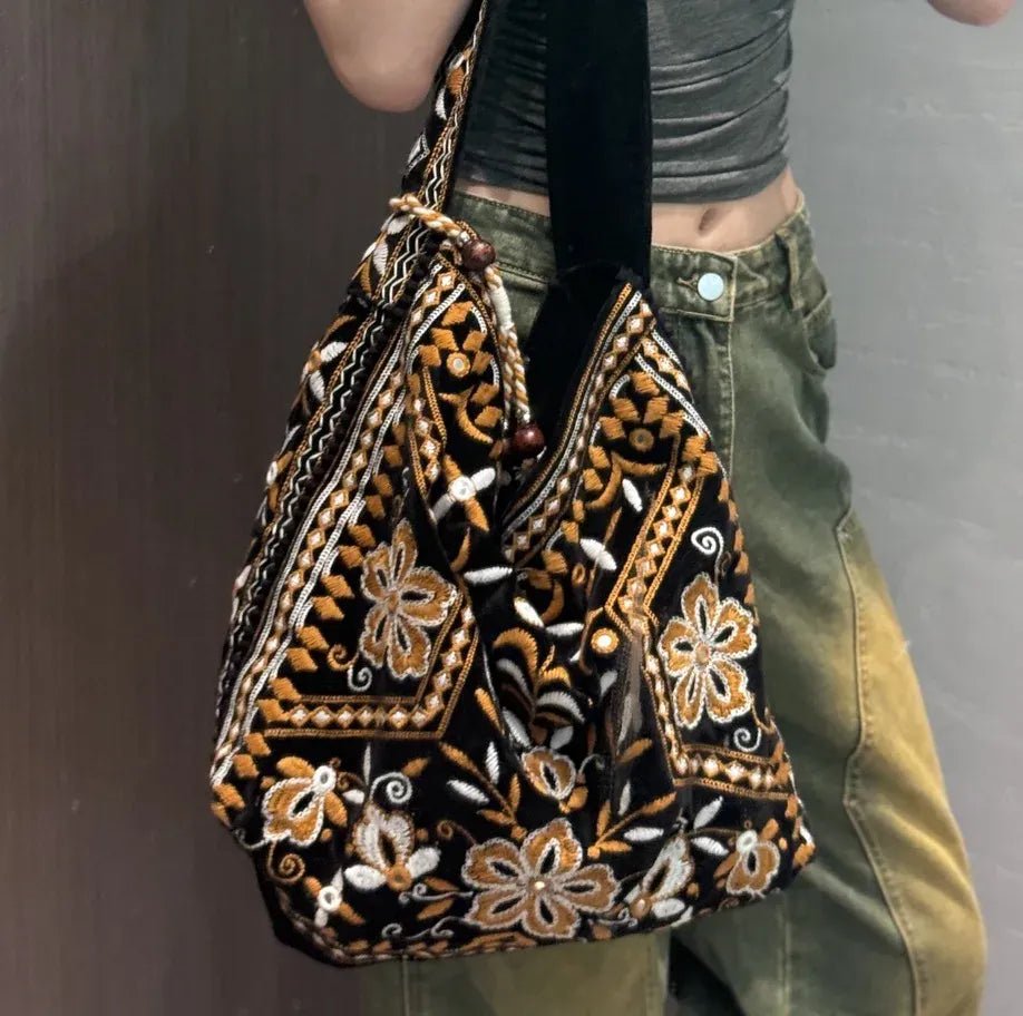 High Quality Original Design Velvet Embroidery Fringe Cloth Bag Shoulder Large Capacity Cross Body Tote Bags for Women - SN Wigs & More