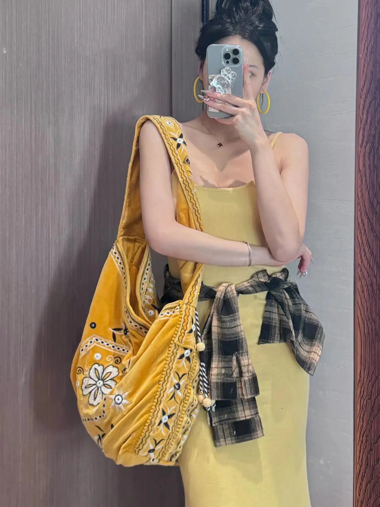 High Quality Original Design Velvet Embroidery Fringe Cloth Bag Shoulder Large Capacity Cross Body Tote Bags for Women - SN Wigs & More