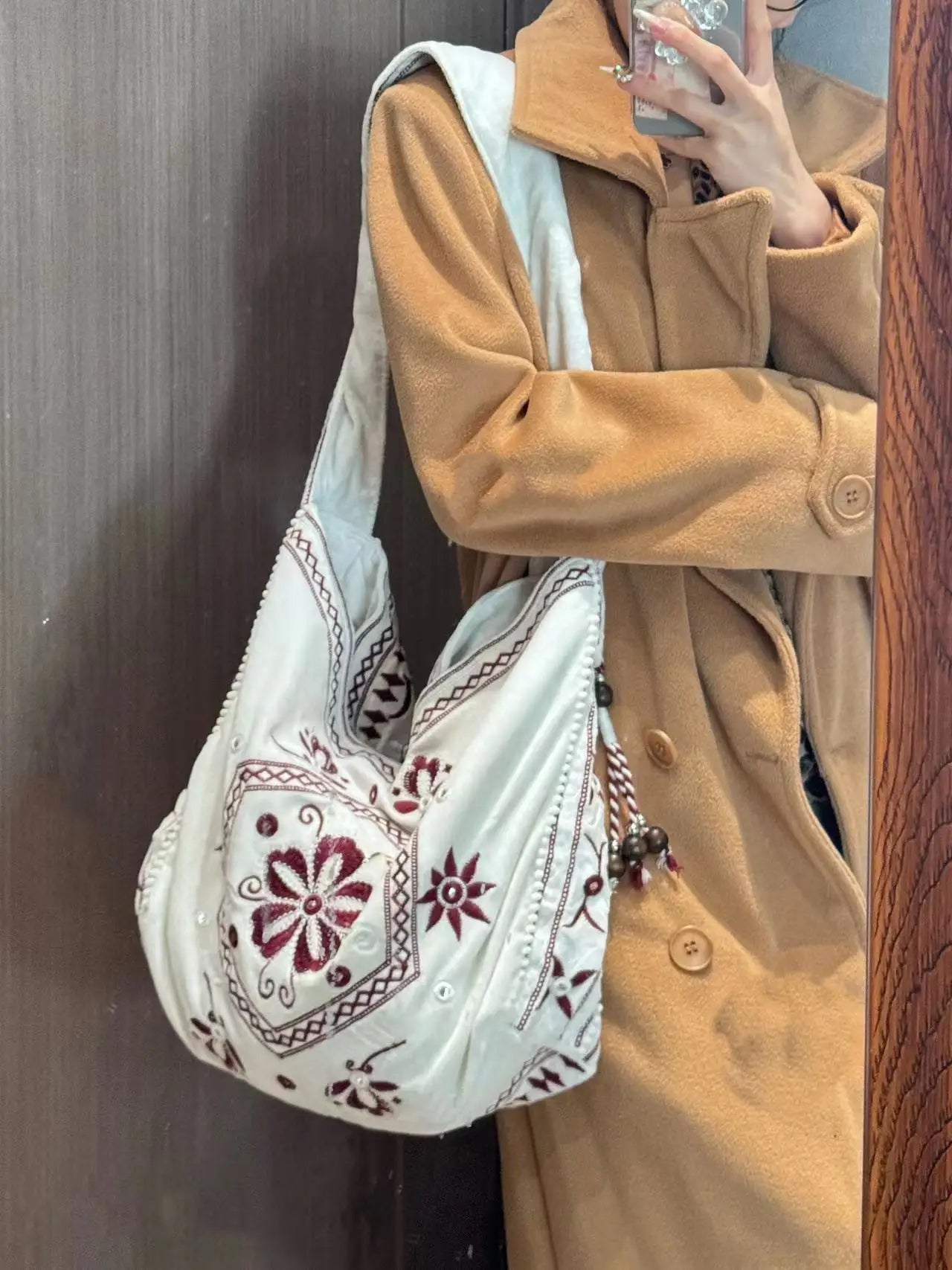 High Quality Original Design Velvet Embroidery Fringe Cloth Bag Shoulder Large Capacity Cross Body Tote Bags for Women - SN Wigs & More