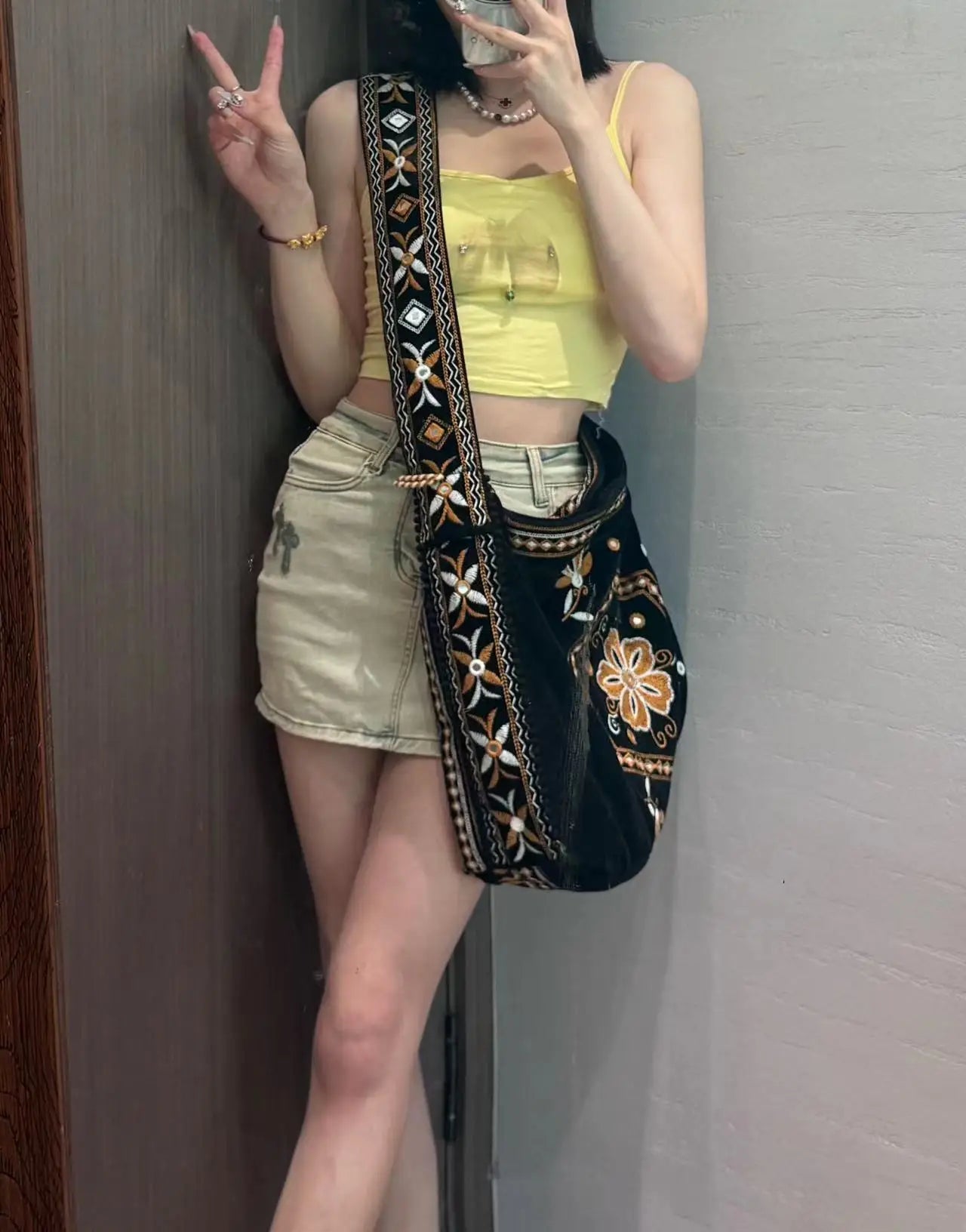 High Quality Original Design Velvet Embroidery Fringe Cloth Bag Shoulder Large Capacity Cross Body Tote Bags for Women - SN Wigs & More