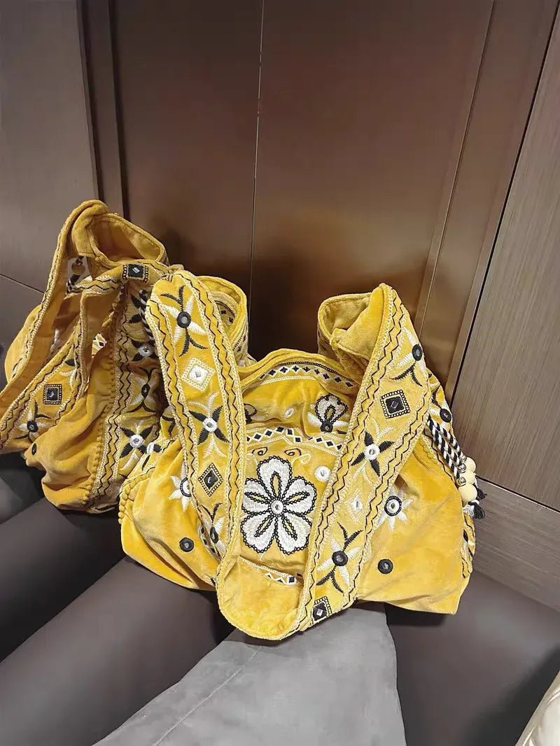 High Quality Original Design Velvet Embroidery Fringe Cloth Bag Shoulder Large Capacity Cross Body Tote Bags for Women - SN Wigs & More