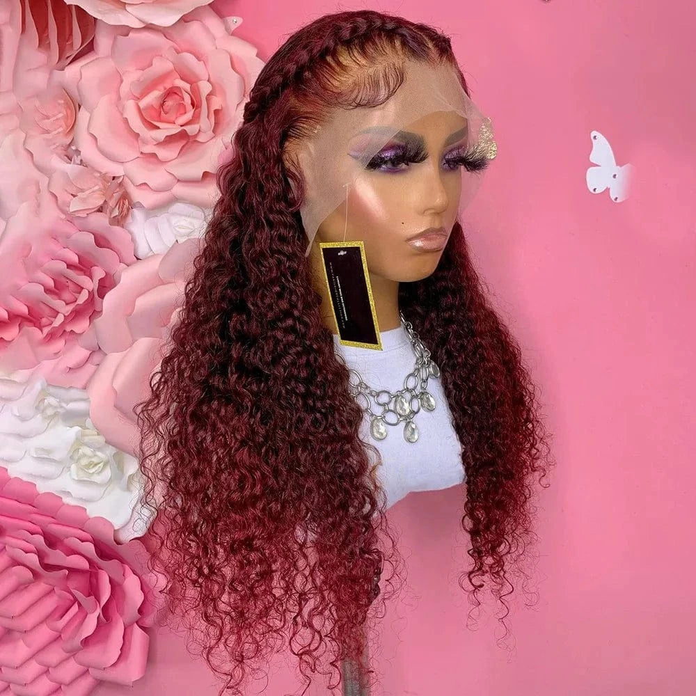 High Quality Raw Brazilian Transparent Lace Wig Red Water Wave Lace Front Wig Human Hair Braid Colorful Wholesale Wigs In Bulk