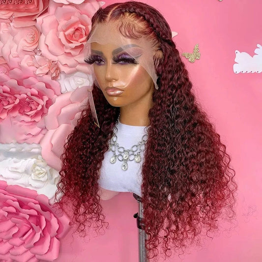 High Quality Raw Brazilian Transparent Lace Wig Red Water Wave Lace Front Wig Human Hair Braid Colorful Wholesale Wigs In Bulk