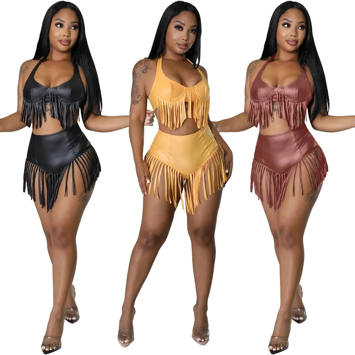 High quality Sexy Top 2 Piece Shorts Set Mujer Outfits for Tassel Club Two Pieces Set Women Sets Hot Shorts