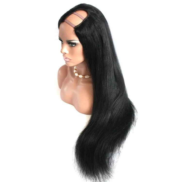 High Quality Straight Black 100% Human Hair U Part Wig White Women Lace Wigs
