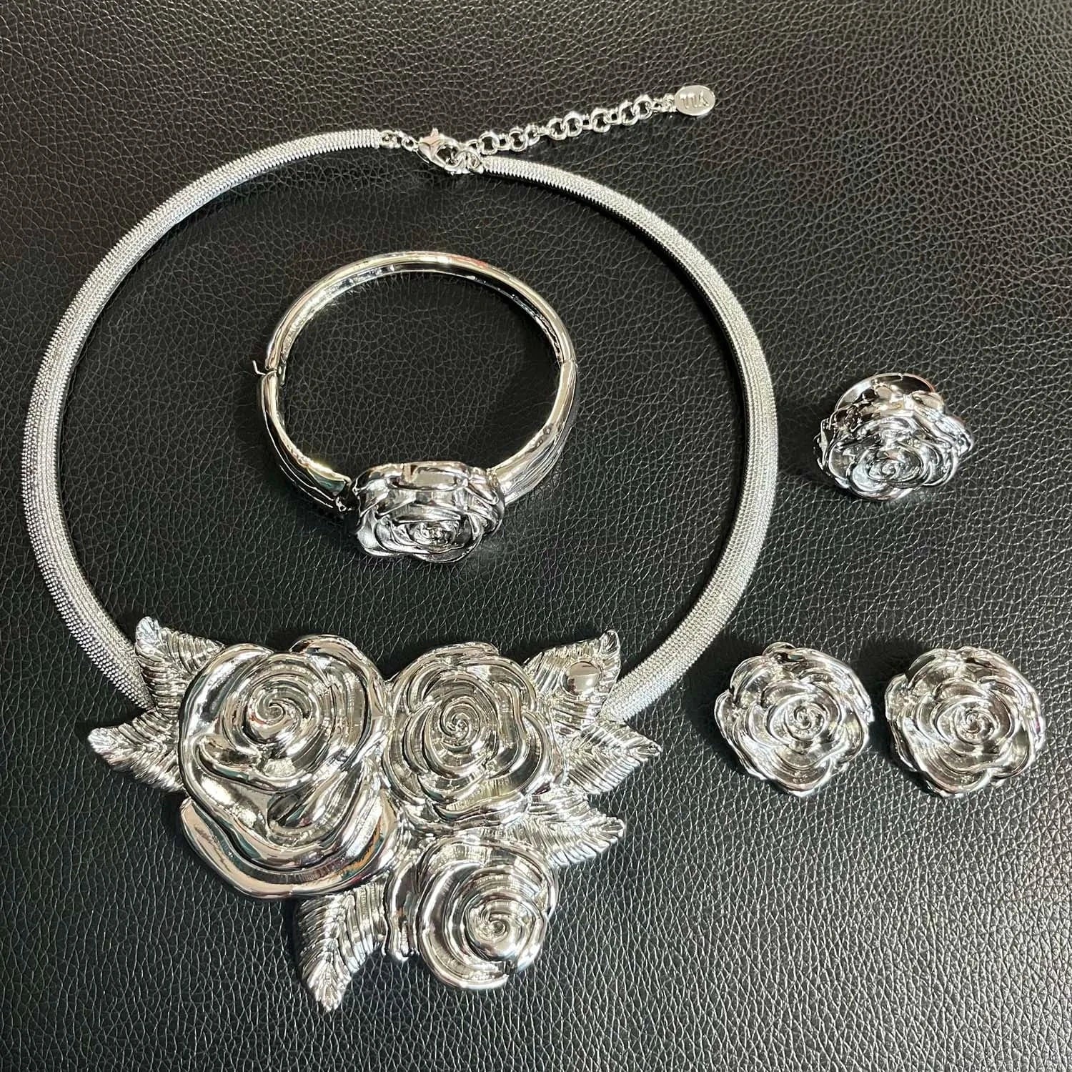 High Quality Wholesale Price Silver African Jewelry Rose Design Italian Jewelry Set 925 Silver Plated Necklace Set For Women