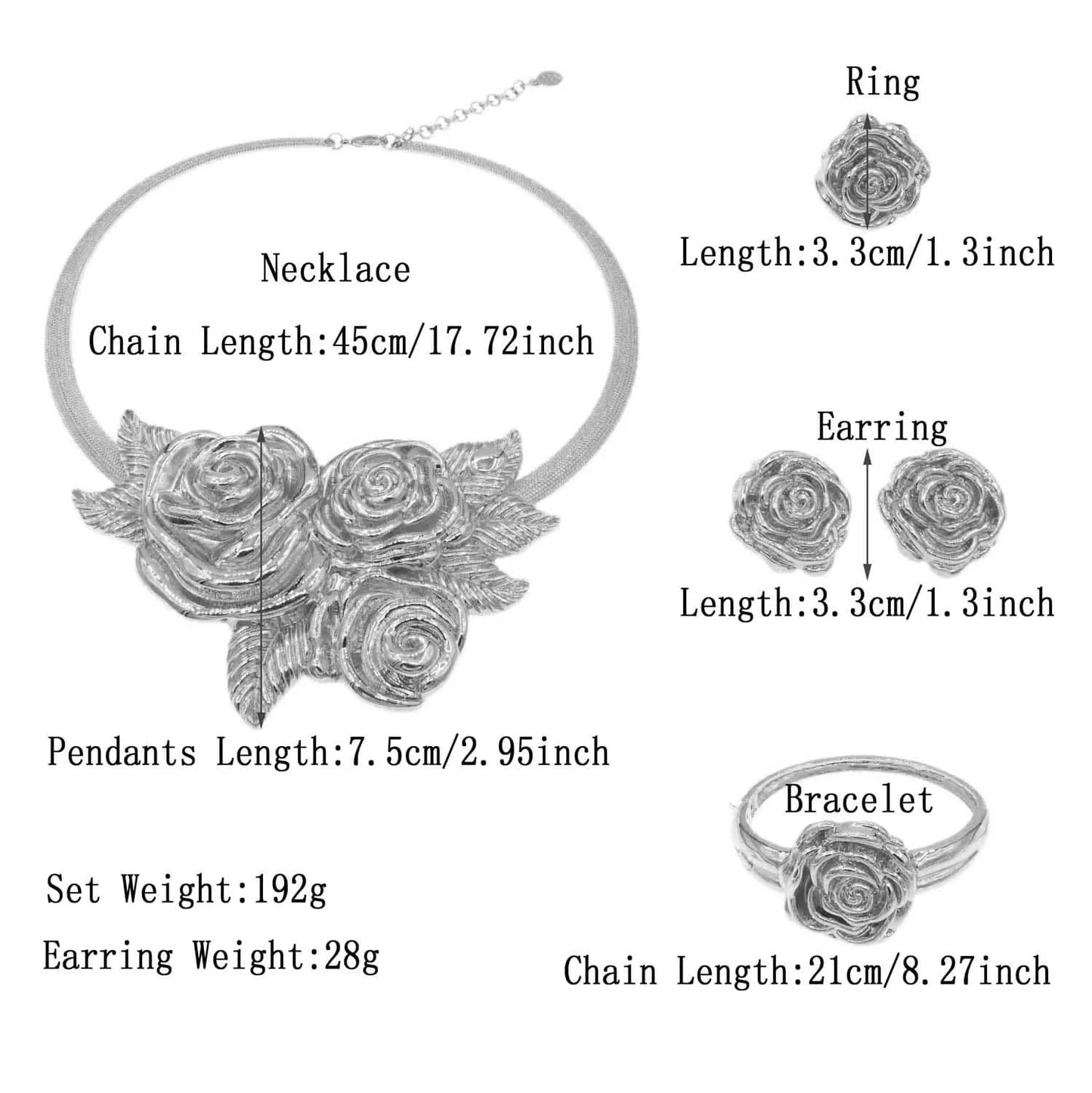 High Quality Wholesale Price Silver African Jewelry Rose Design Italian Jewelry Set 925 Silver Plated Necklace Set For Women