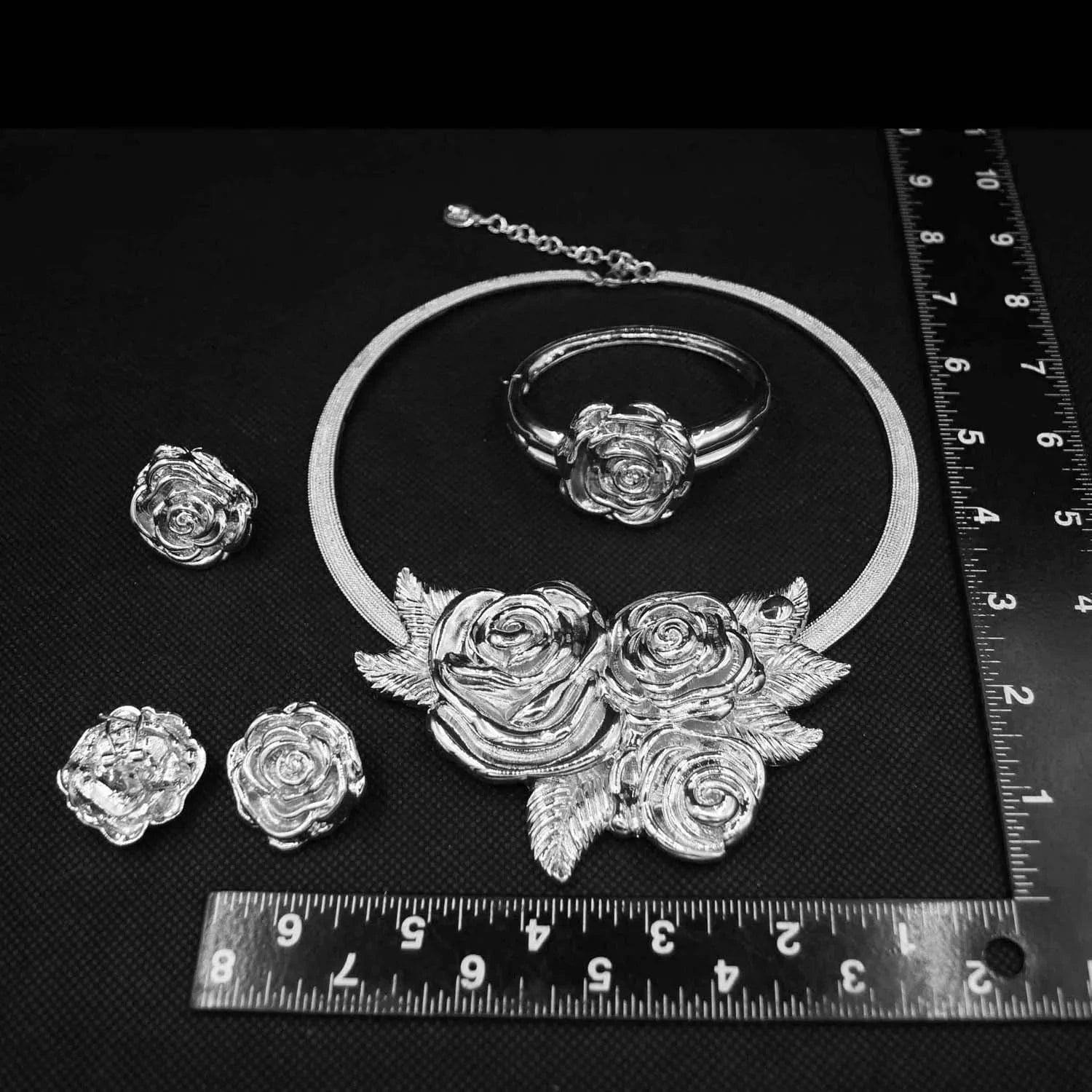 High Quality Wholesale Price Silver African Jewelry Rose Design Italian Jewelry Set 925 Silver Plated Necklace Set For Women