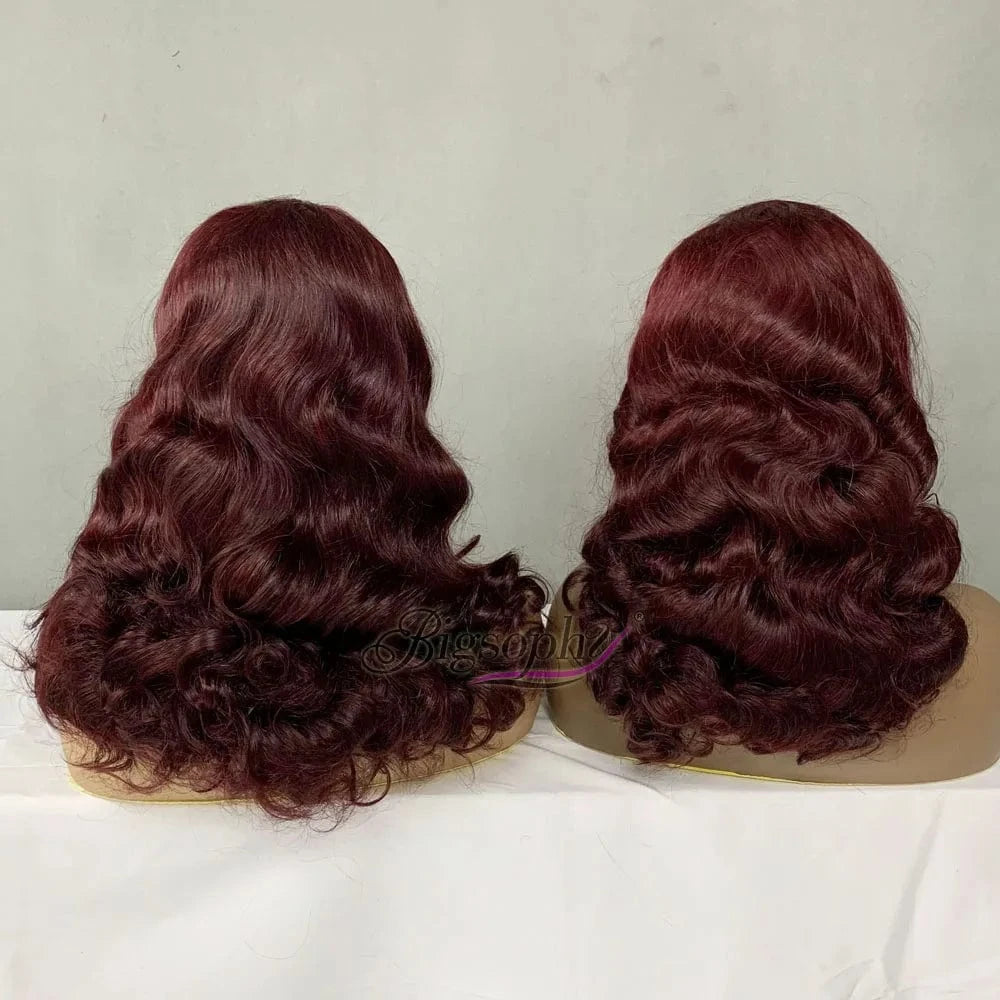 High Quality Wigs,Brazilian Human Hair Wig,SDD 18 Inch Wine Red Color Ocean Wave Lace Closure Wig 5X5