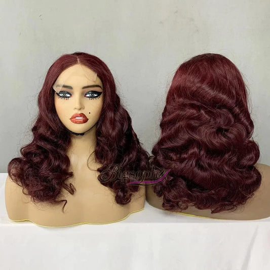 High Quality Wigs,Brazilian Human Hair Wig,SDD 18 Inch Wine Red Color Ocean Wave Lace Closure Wig 5X5