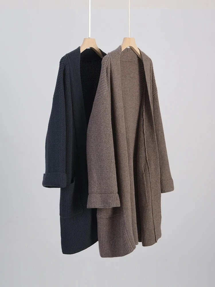 High Quality Women Cashmere Long Cardigan Autumn Winter Thick Casual Loose Style Sweater 100% Merino Wool Knitwear Korean Tops