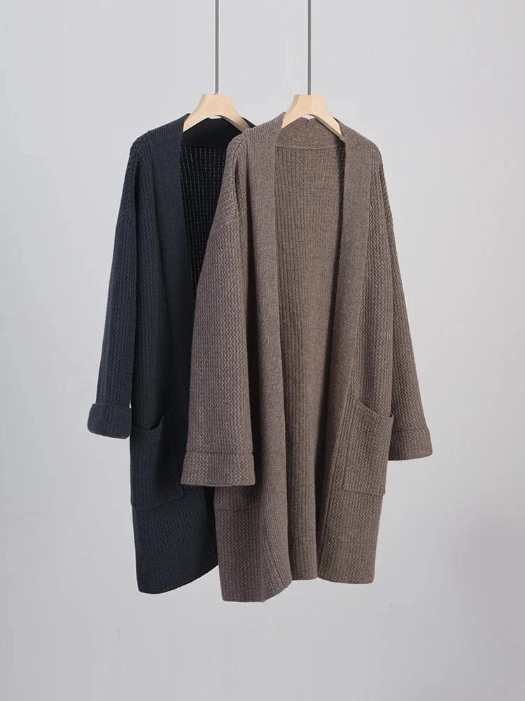 High Quality Women Cashmere Long Cardigan Autumn Winter Thick Casual Loose Style Sweater 100% Merino Wool Knitwear Korean Tops
