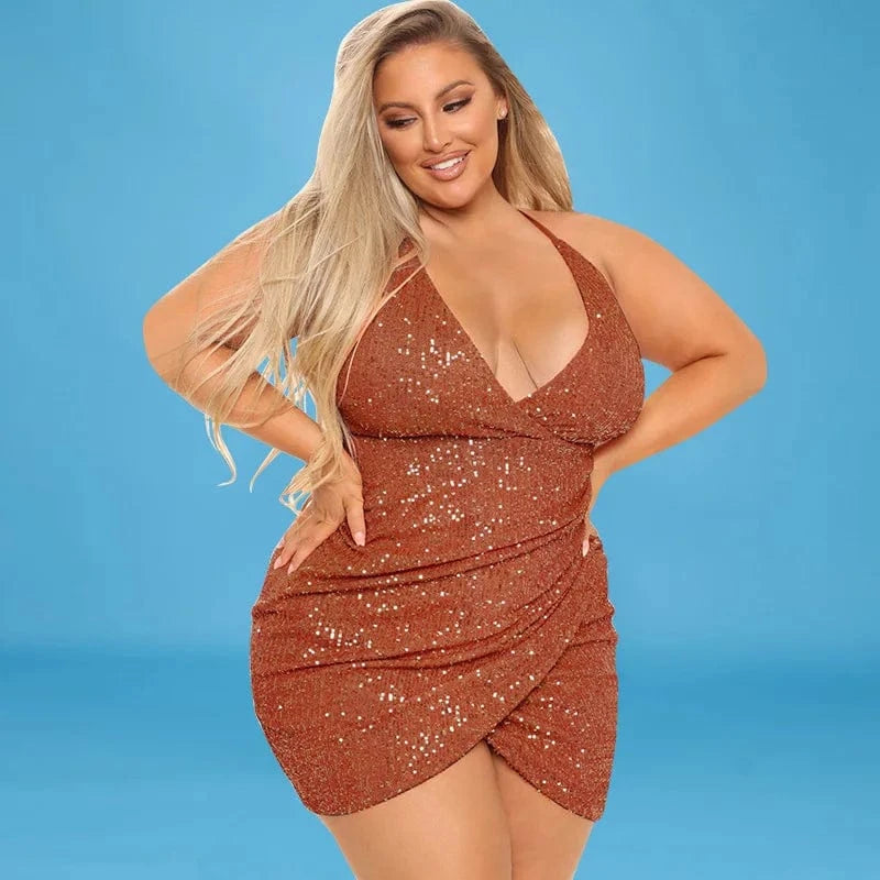 high quality women fall winter 2022 plus size Sexy sequined mini gowns for women evening dresses