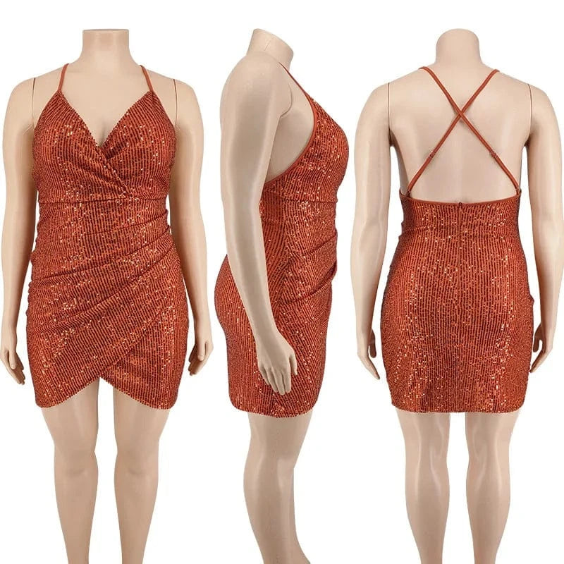 high quality women fall winter 2022 plus size Sexy sequined mini gowns for women evening dresses
