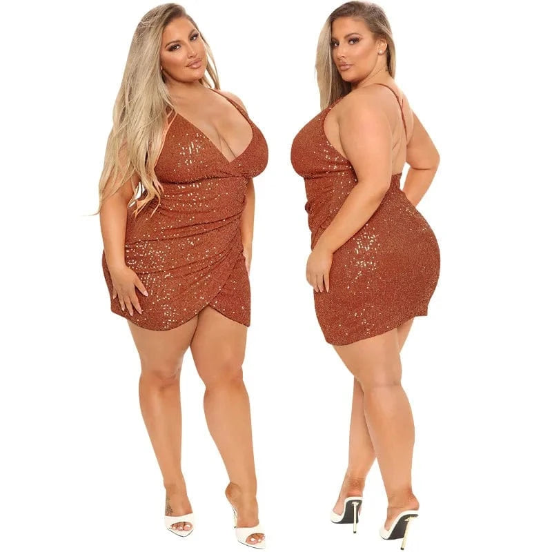 high quality women fall winter 2022 plus size Sexy sequined mini gowns for women evening dresses