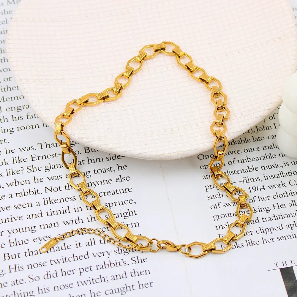 High quality / YS591 Gold Color 40+5cm Necklace FANJIN High Quality 18K Gold Plated Stainless Steel Jewelry Bracelets chains popular women and men necklace