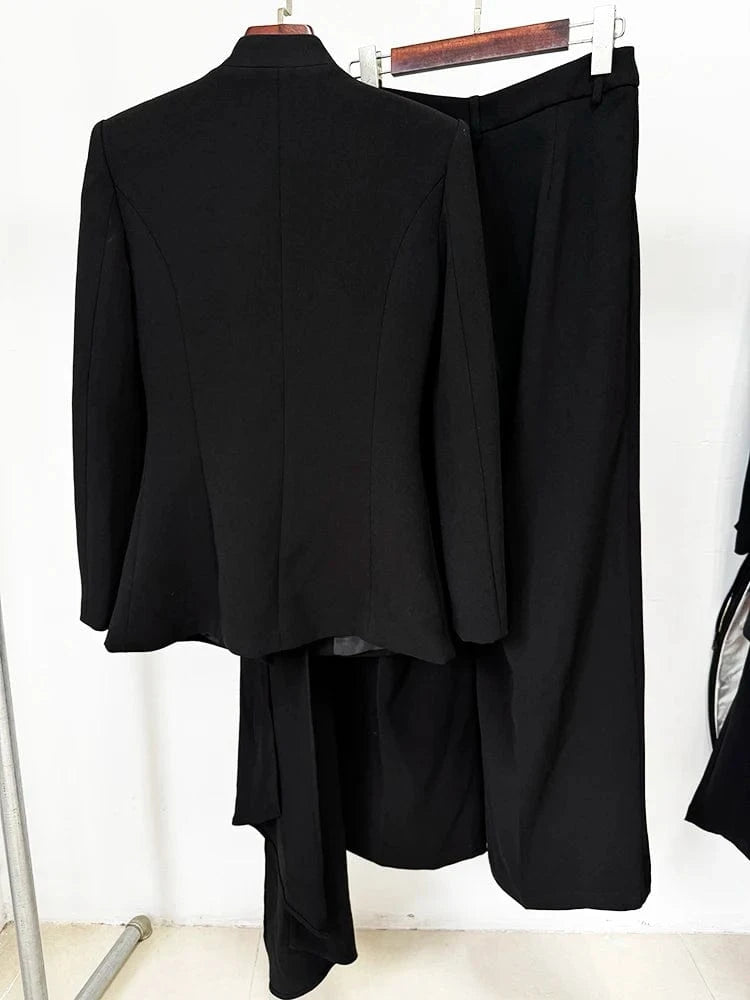 HIGH STEET Newest 2024 Designer Suit Set Women's Collarless Blazer Jacket Wide Leg Pants Suit 2pcs