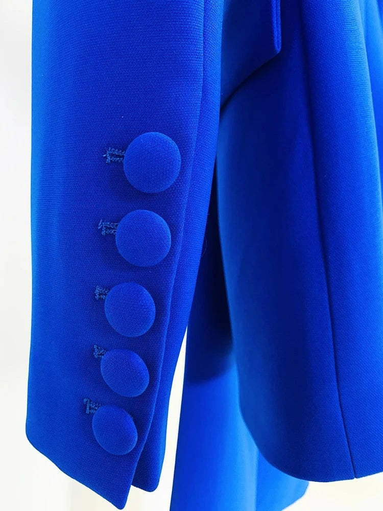 HIGH STREET Newest 2024 Designer Runway Suit Set Women's Single Button Slim Fit Lapel Blazer Flare Pants Suit 2pcs Royal Blue