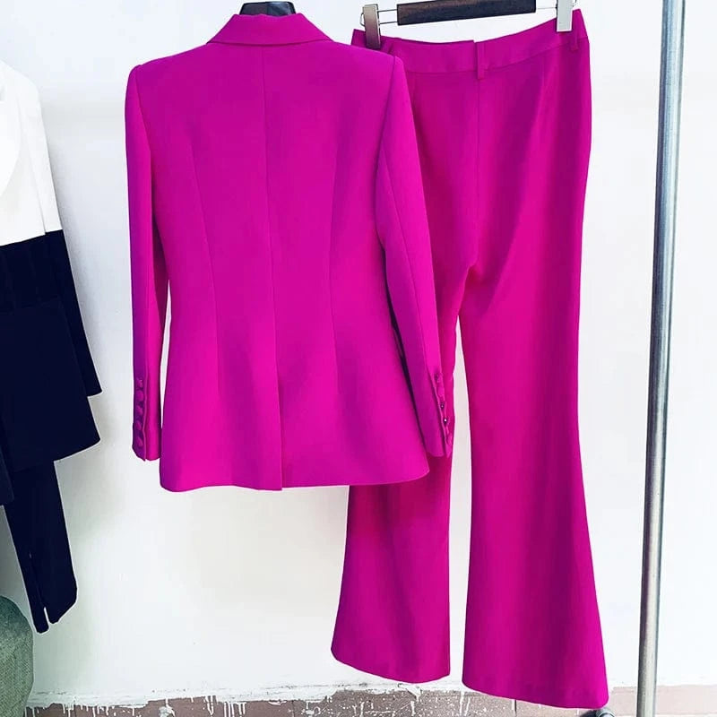 HIGH STREET Newest 2024 Runway Designer Suit Set Women's Single Button Blazer Flare Pants Suit