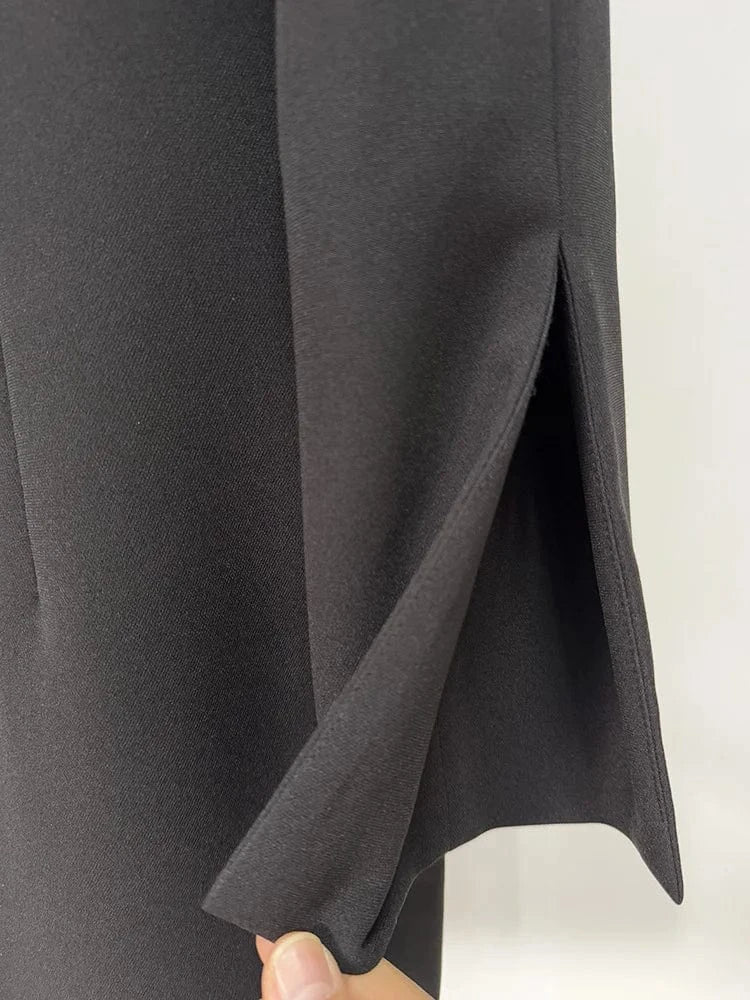 HIGH STREET Newest 2025 Designer Fashion Women's Long Sleeve Diamonds Beaded Midi Dress