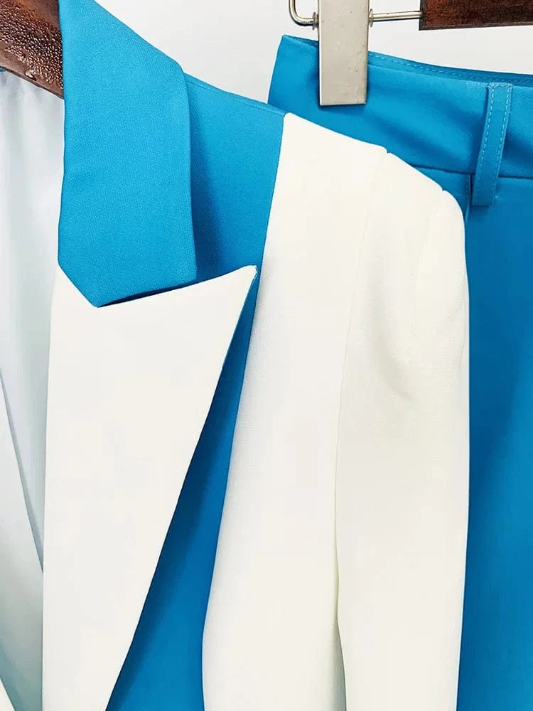 HIGH STREET Newest 2025 Designer Runway Suit Set Women's Contrast Color Block Blazer Pencil Pants Suit 2pcs