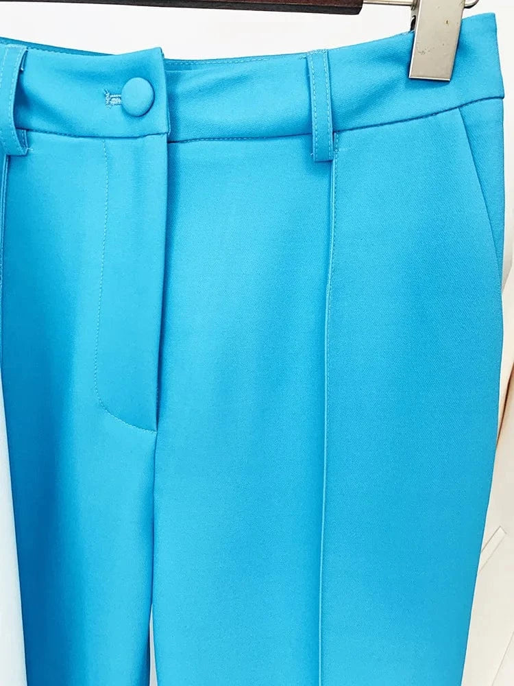 HIGH STREET Newest 2025 Designer Runway Suit Set Women's Contrast Color Block Blazer Pencil Pants Suit 2pcs