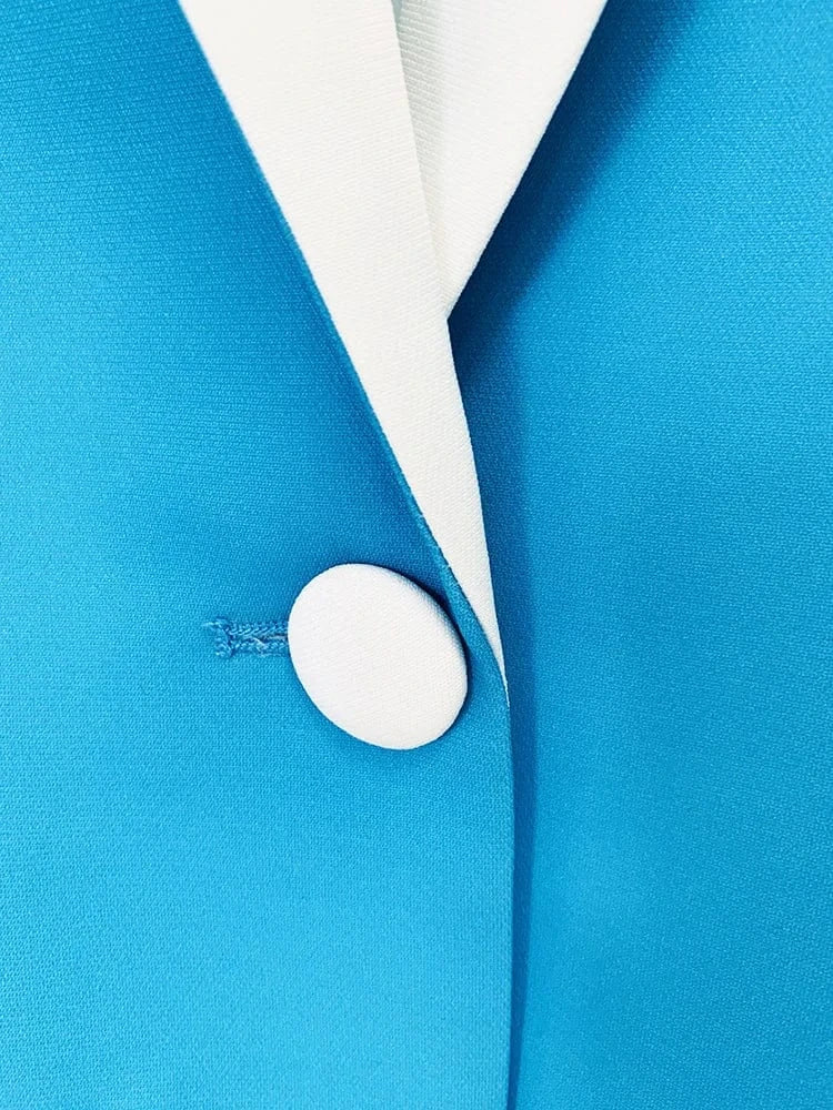 HIGH STREET Newest 2025 Designer Runway Suit Set Women's Contrast Color Block Blazer Pencil Pants Suit 2pcs