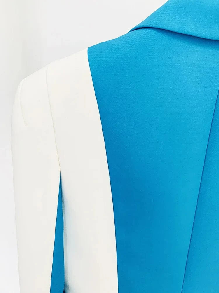 HIGH STREET Newest 2025 Designer Runway Suit Set Women's Contrast Color Block Blazer Pencil Pants Suit 2pcs